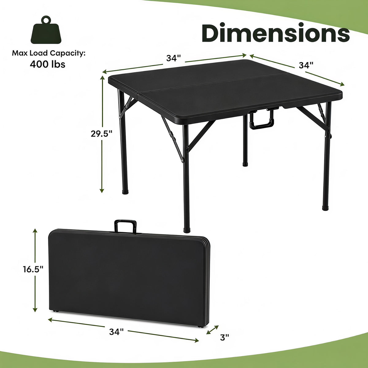 Square Foldable Card Table with Carrying Handle