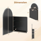 34" x 22" Brushed Metal Wall-Mounted Storage Cabinet with Arched Mirror and Adjustable Shelves-Black