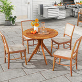35.5 Inch Patio Wood Dining Table with Slatted Tabletop and Curved Legs