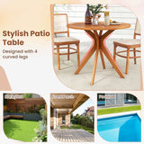 35.5 Inch Patio Wood Dining Table with Slatted Tabletop and Curved Legs