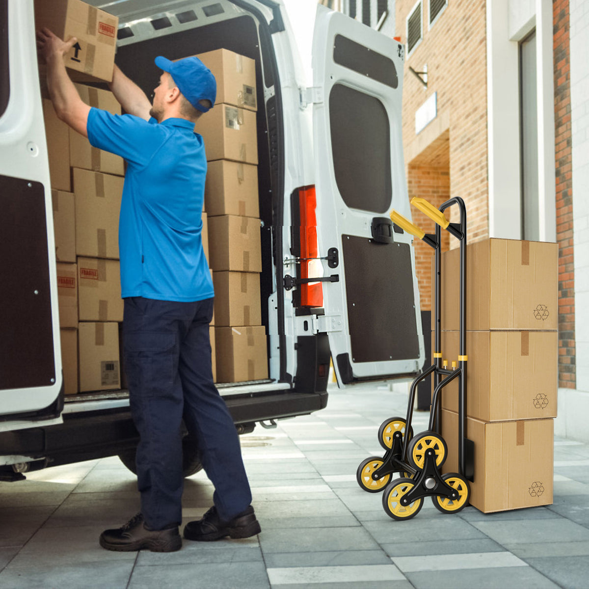 350 Lbs Capacity Stair Climber Hand Truck with Telescoping Handle-Black