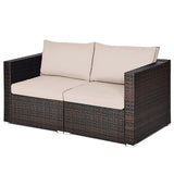 2PCS Patio Rattan Sectional Conversation Sofa Set