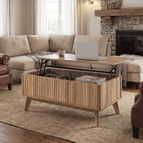 35.5" Rectangle Wooden Fluted Lift Top Coffee Table-Walnut