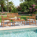 35.5" Solid Wood Outdoor Coffee Table with Rectangular Slatted Top and Teak Finish