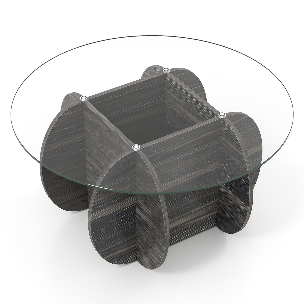 35" Round Coffee Table Unique Circle Center Table with Tempered Glass Top and Solid Wood Base-Black