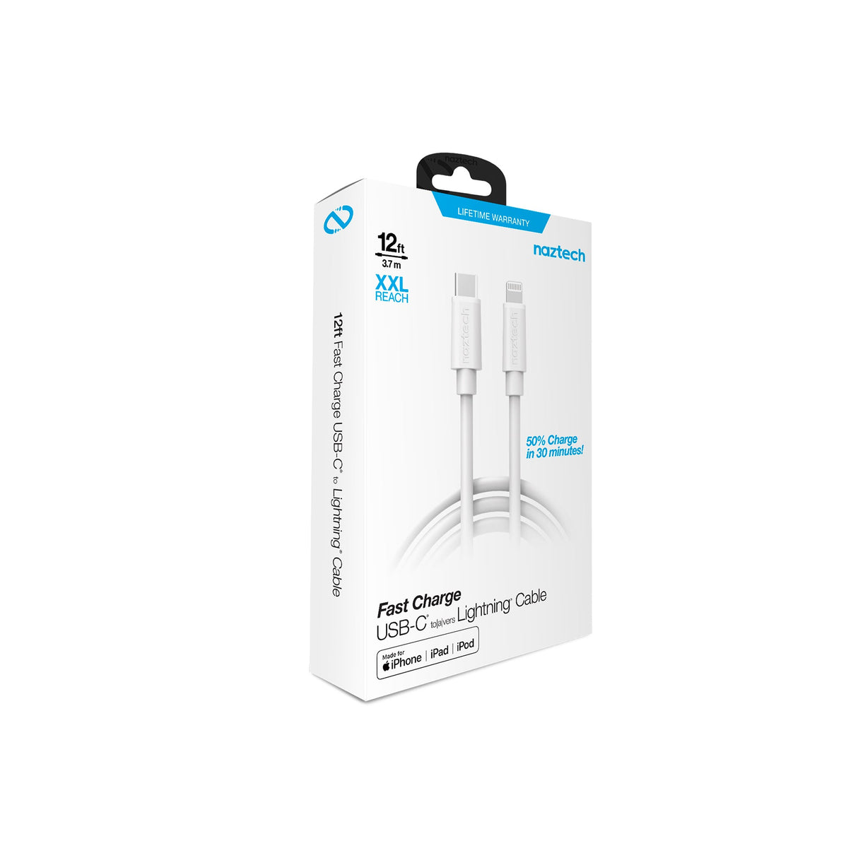 Naztech Fast Charge USB-C to MFi Lightning Cable 12ft