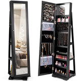 360Â° Rotatable 2-in-1 Lockable Jewelry Cabinet with Full-Length Mirror
