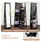 360Â° Rotatable 2-in-1 Lockable Jewelry Cabinet with Full-Length Mirror
