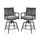 360 Degree Swivel Bar Stool Set of 2 with Metal Frame and PE Rattan Backrest-Black