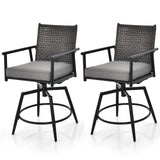 360 Degree Swivel Bar Stool Set of 2 with Metal Frame and PE Rattan Backrest-Black