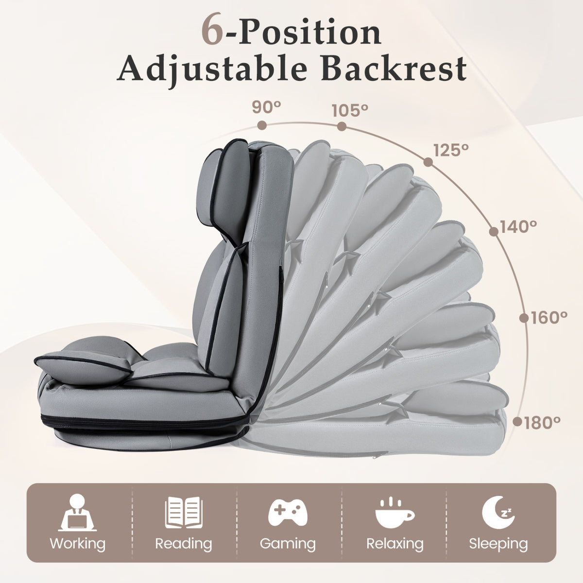 360 Degree Swivel Floor Gaming Chair with 6-Position Adjustable Backrest and Sponge Filling