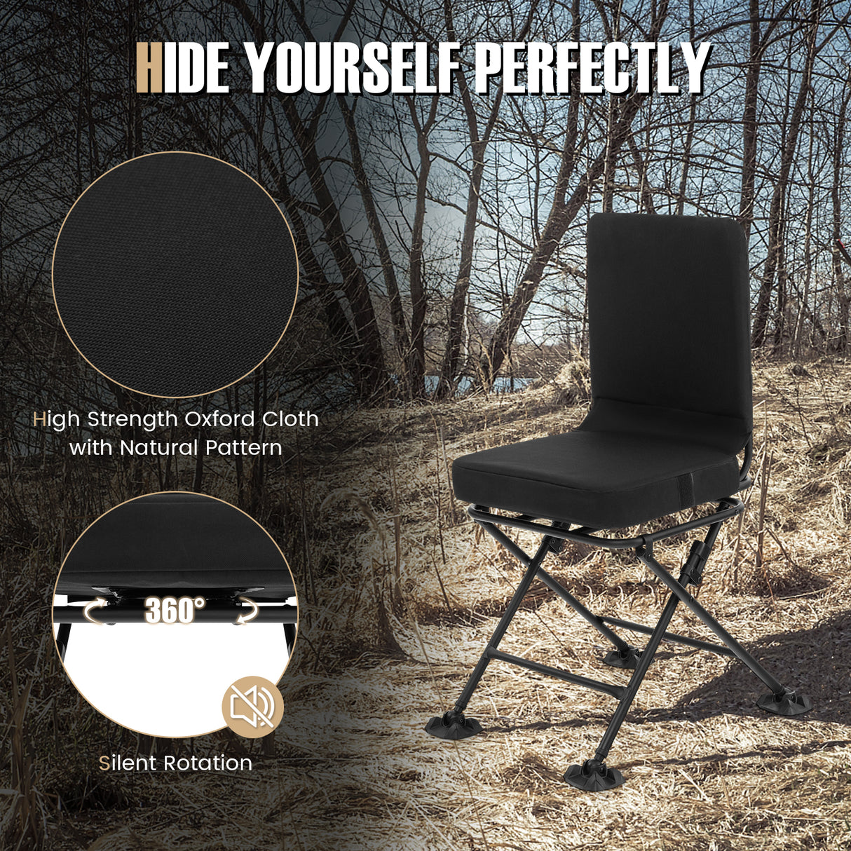 Swivel Folding Chair with Backrest and Padded Cushion