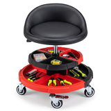 360Â° Rolling Mechanic Stool with 2 Tool Storage Trays-Red
