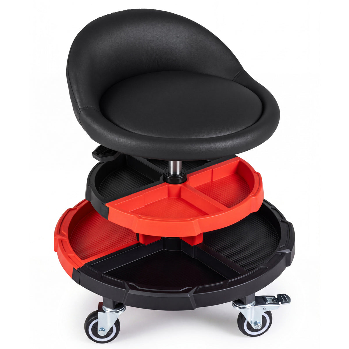360Â° Rolling Mechanic Stool with 2 Tool Storage Trays-Red