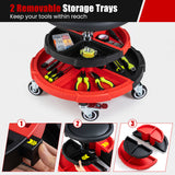 360Â° Rolling Mechanic Stool with 2 Tool Storage Trays-Red