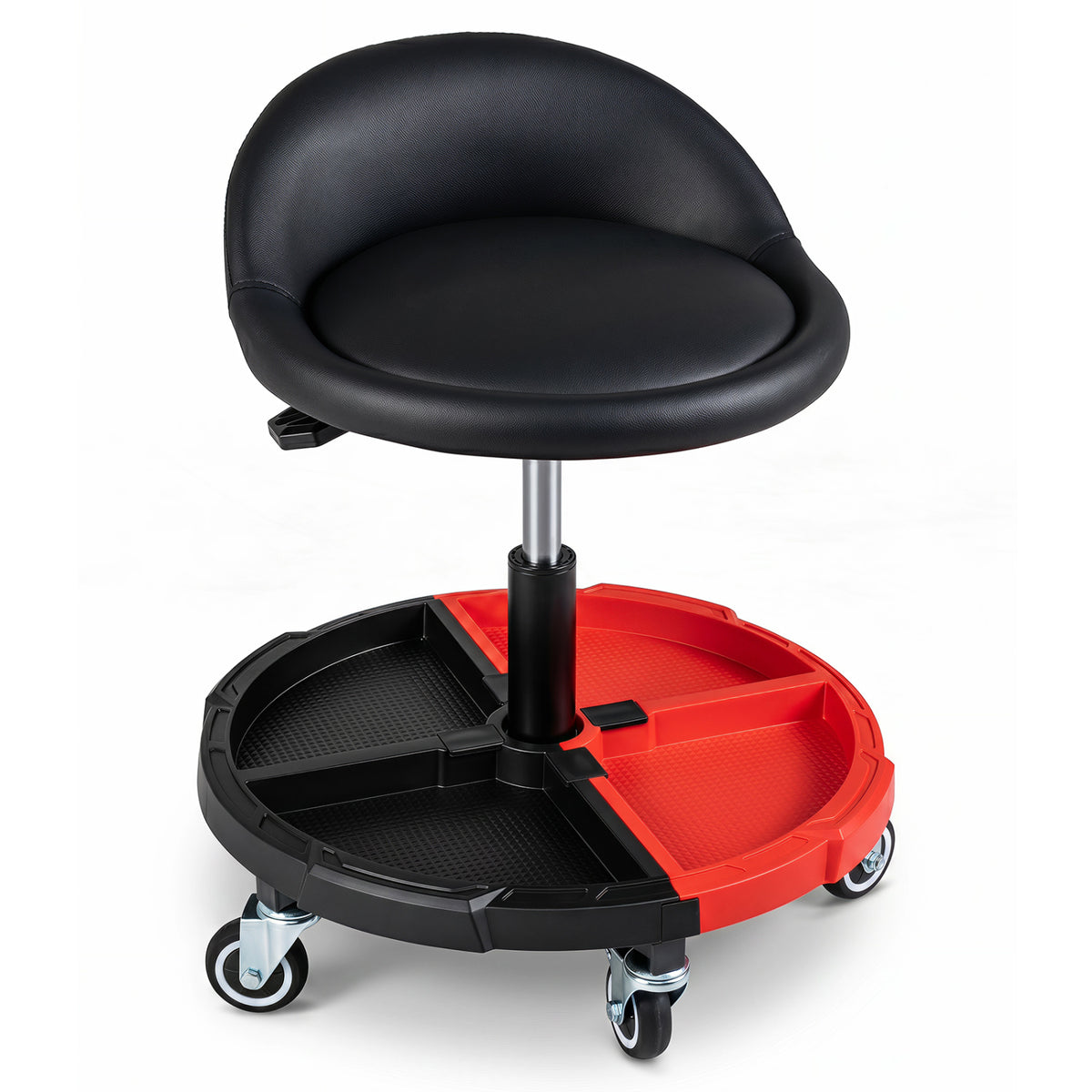 360Â° Rolling Mechanic Stool with 1 Tool Storage Tray-Red