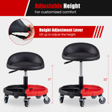 360Â° Rolling Mechanic Stool with 1 Tool Storage Tray-Red