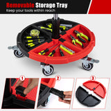 360Â° Rolling Mechanic Stool with 1 Tool Storage Tray-Red