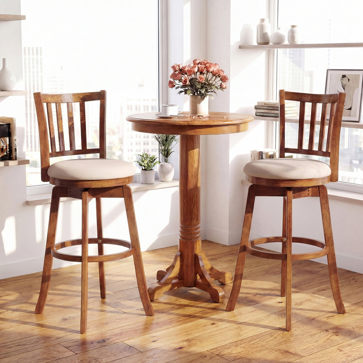 360Â° Rotating Counter Height Chairs Set of 4 with Backrest and Upholstered Seat-29/Seat-24 inches