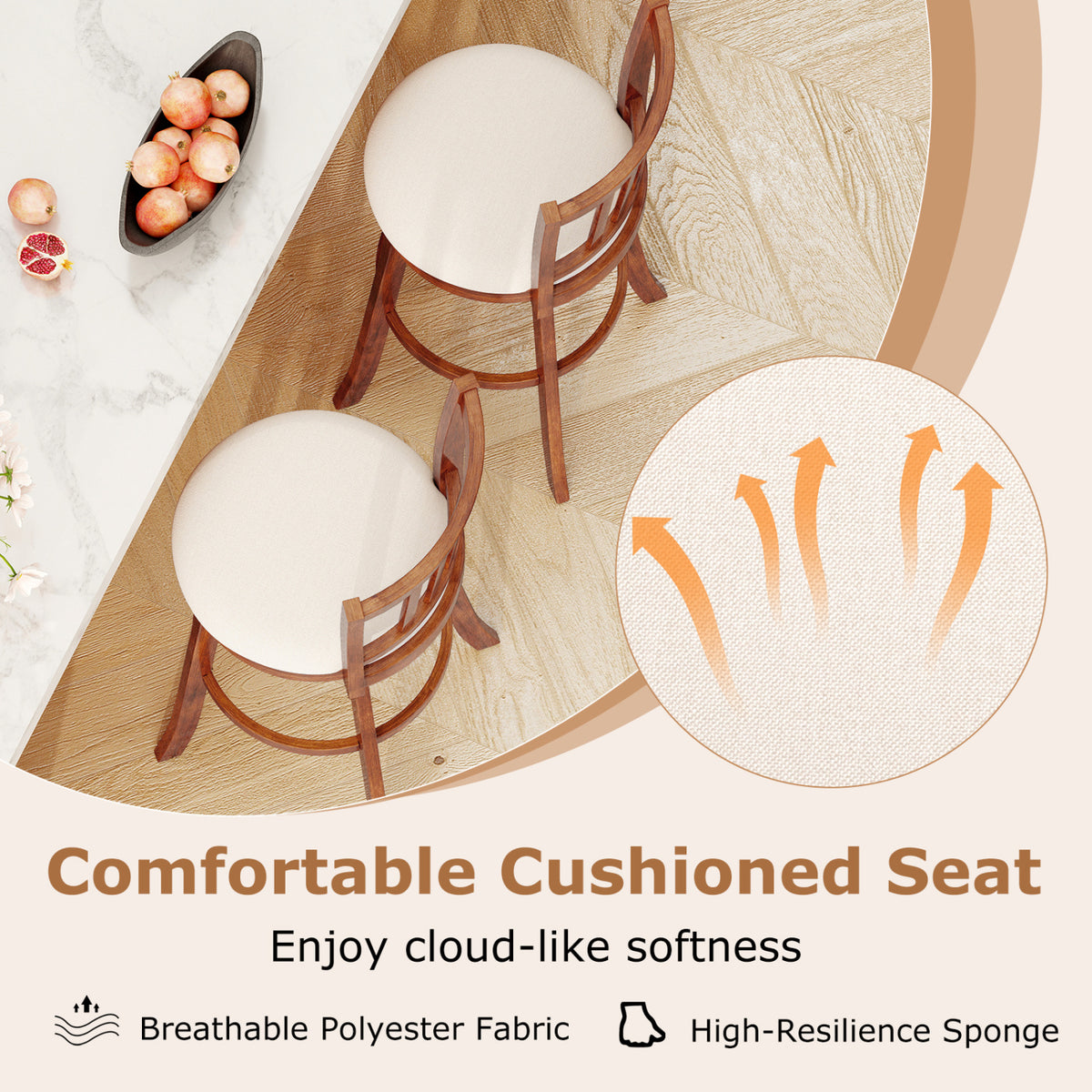 360Â° Rotating Counter Height Chairs Set of 4 with Backrest and Upholstered Seat-29/Seat-24 inches