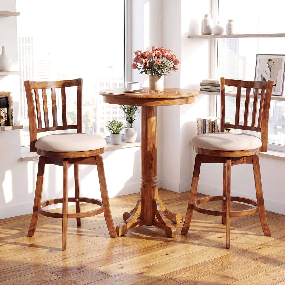 360Â° Rotating Counter Height Chairs Set of 4 with Backrest and Upholstered Seat-29/Seat-24 inches