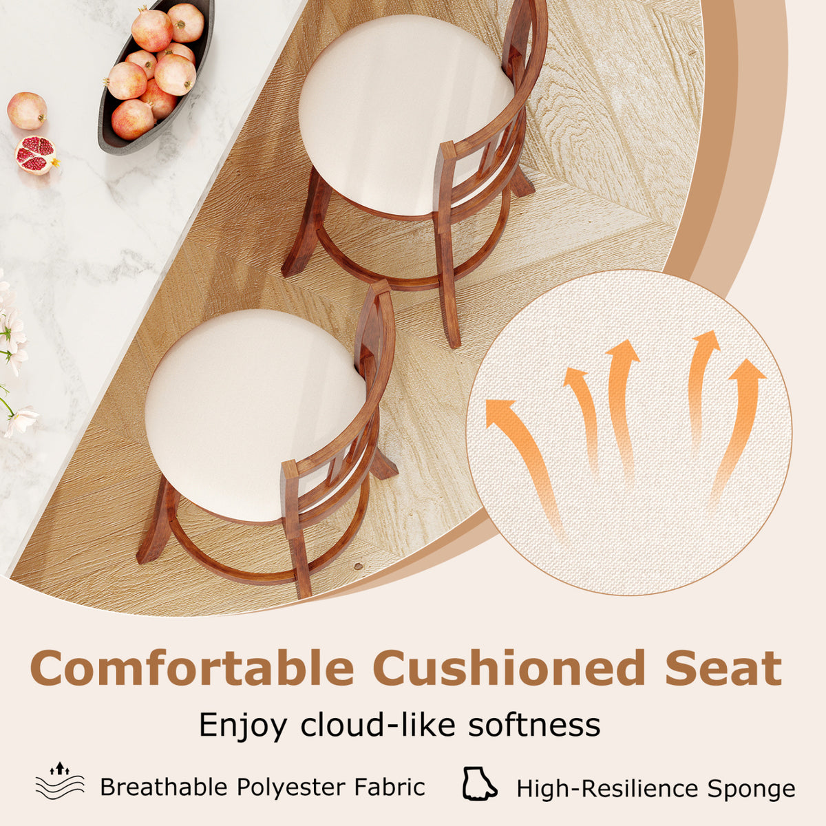 360Â° Rotating Counter Height Chairs Set of 4 with Backrest and Upholstered Seat-29/Seat-24 inches