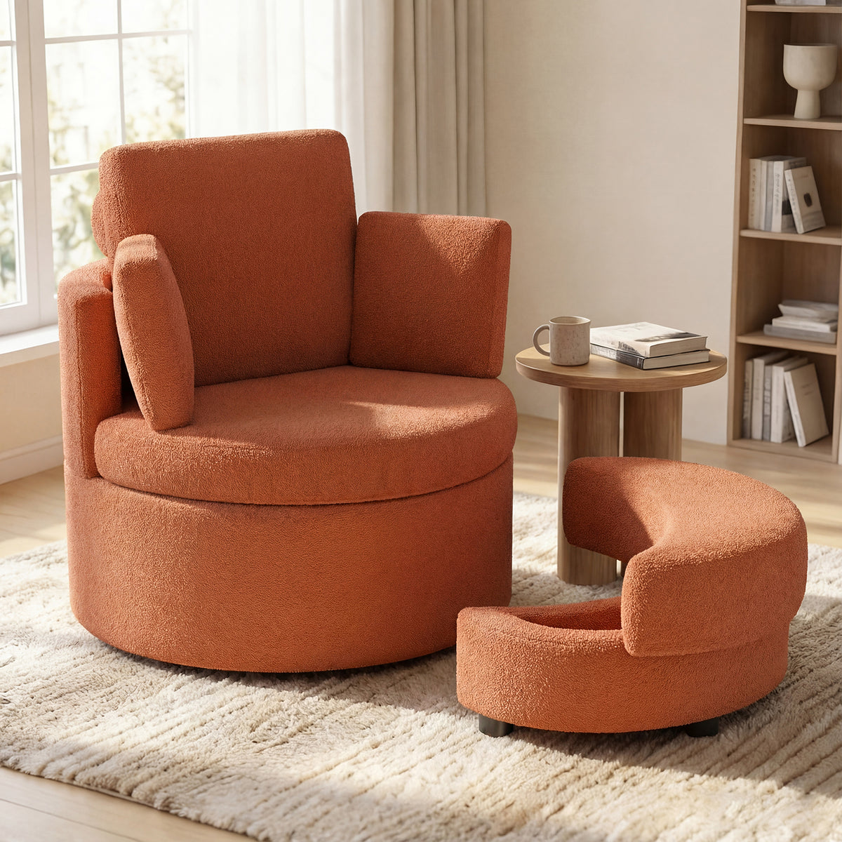 360Â° Swivel Accent Chair with Half Moon Storage Ottoman