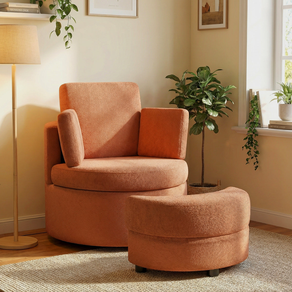 360Â° Swivel Accent Chair with Half Moon Storage Ottoman