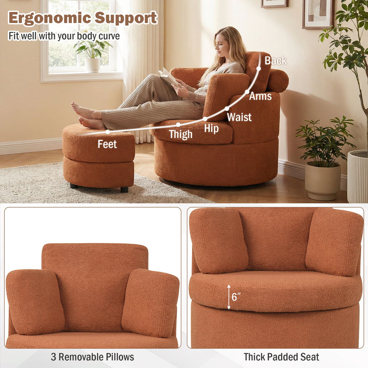360Â° Swivel Accent Chair with Half Moon Storage Ottoman