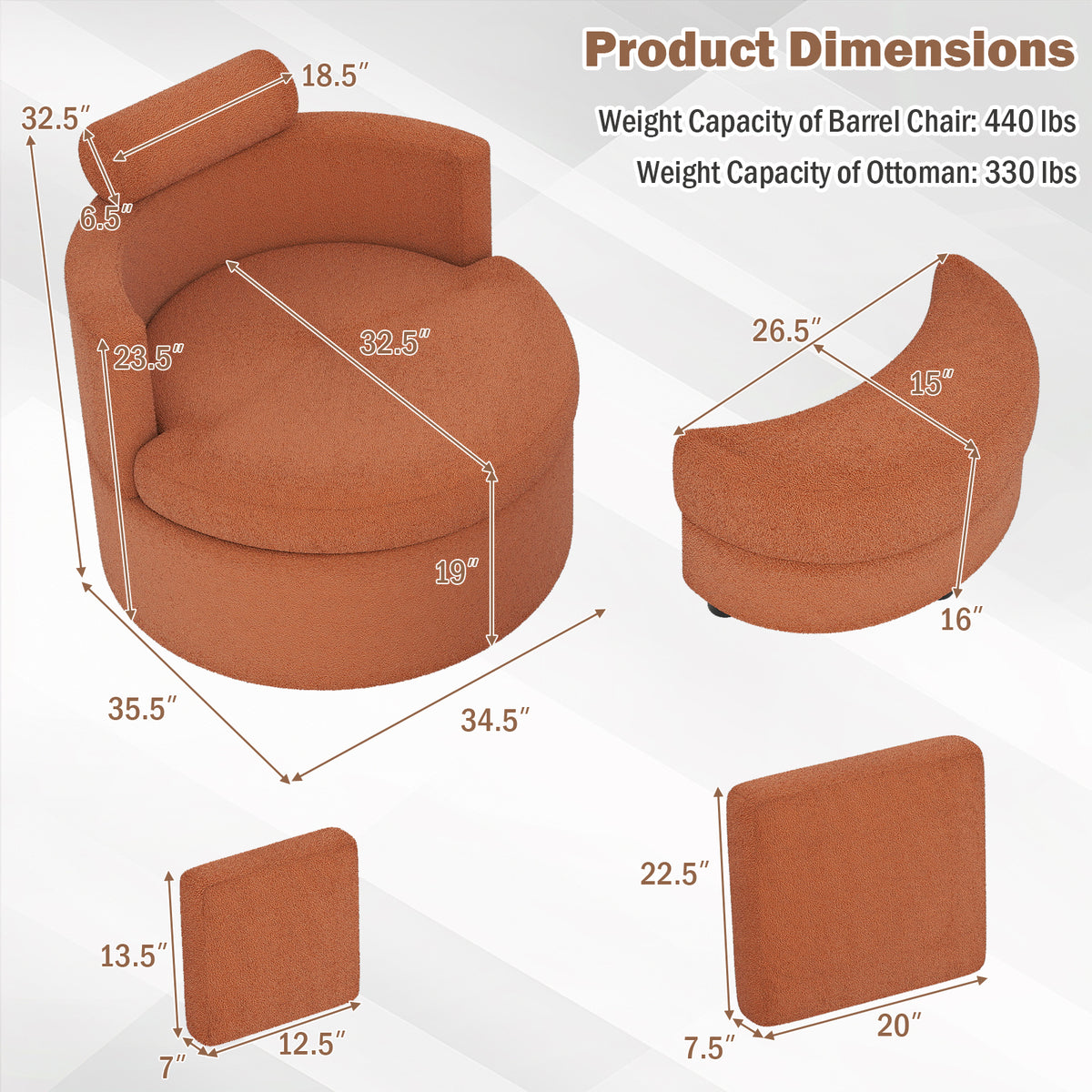 360Â° Swivel Accent Chair with Half Moon Storage Ottoman