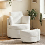 360Â° Swivel Accent Chair with Half Moon Storage Ottoman