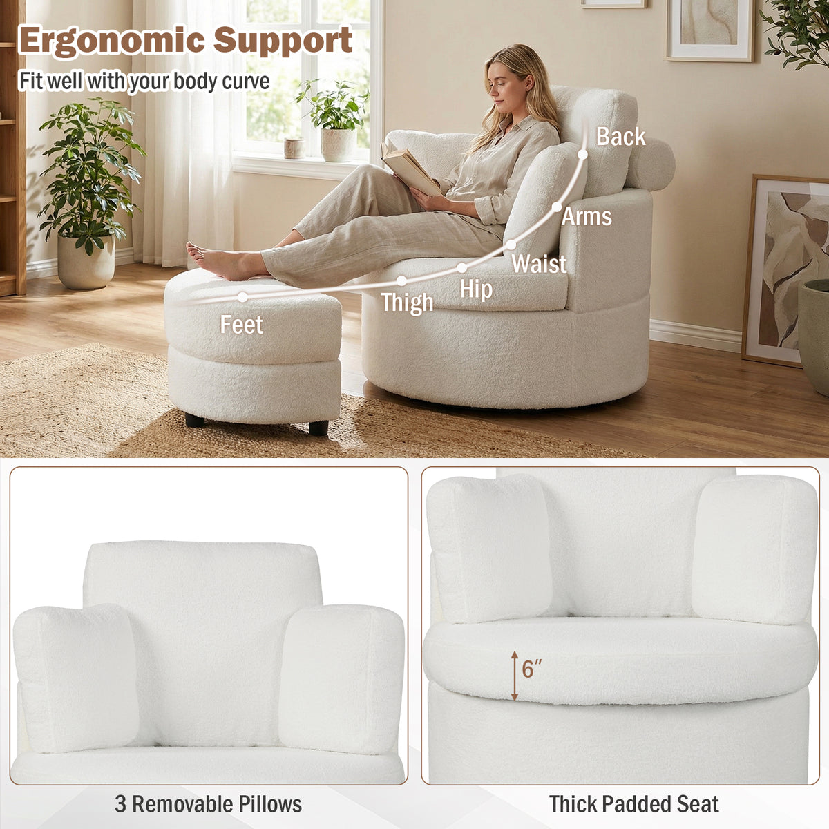 360Â° Swivel Accent Chair with Half Moon Storage Ottoman