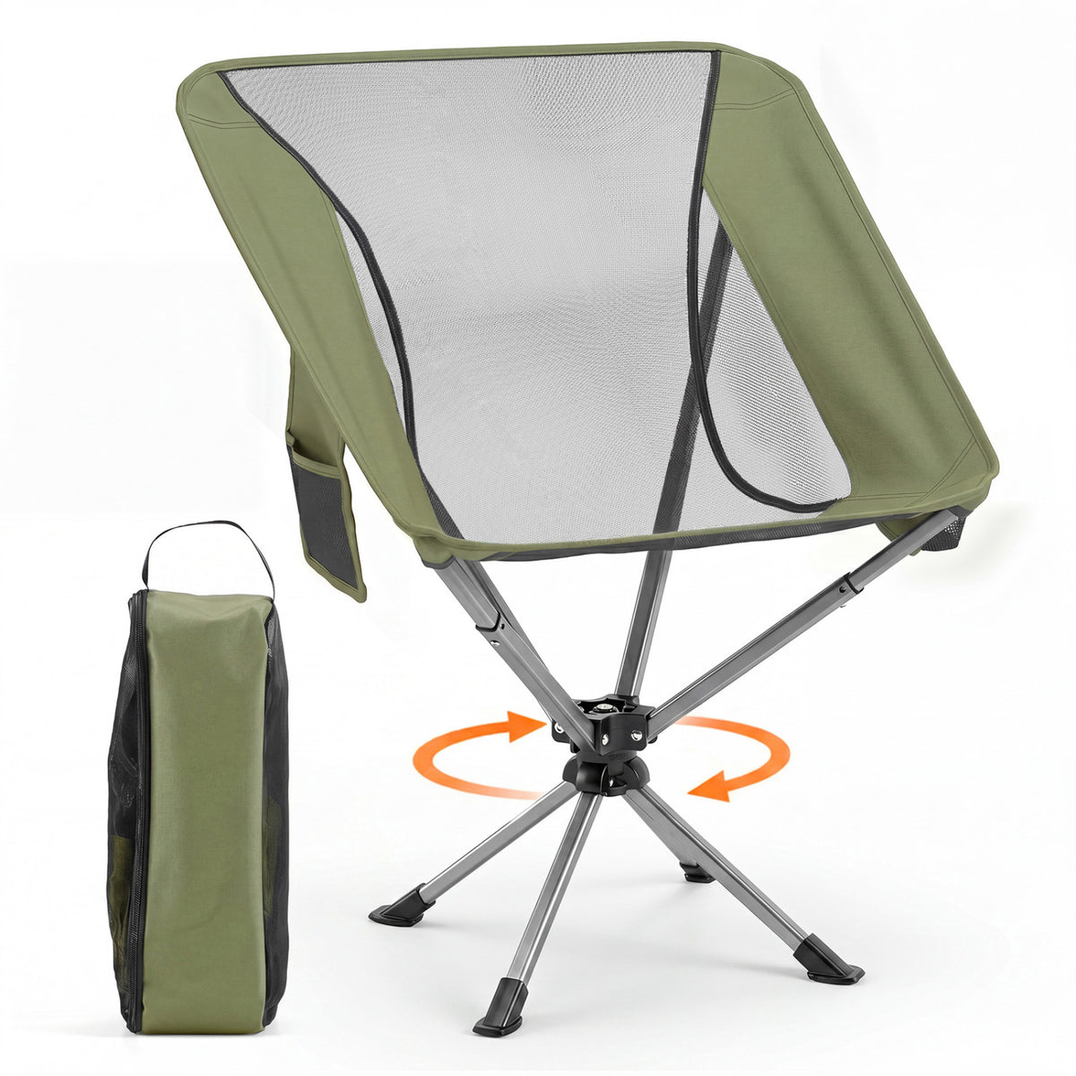 360Â° Swivel Camping Chair with Cup Holder and Side Pocket for Beach Support 300 LBS