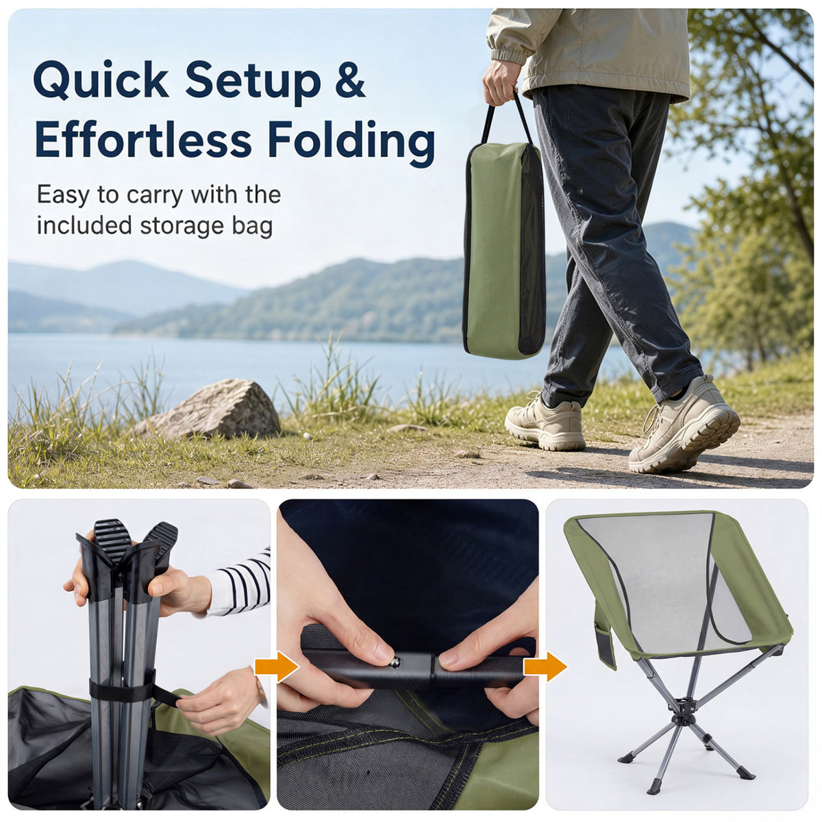 360Â° Swivel Camping Chair with Cup Holder and Side Pocket for Beach Support 300 LBS