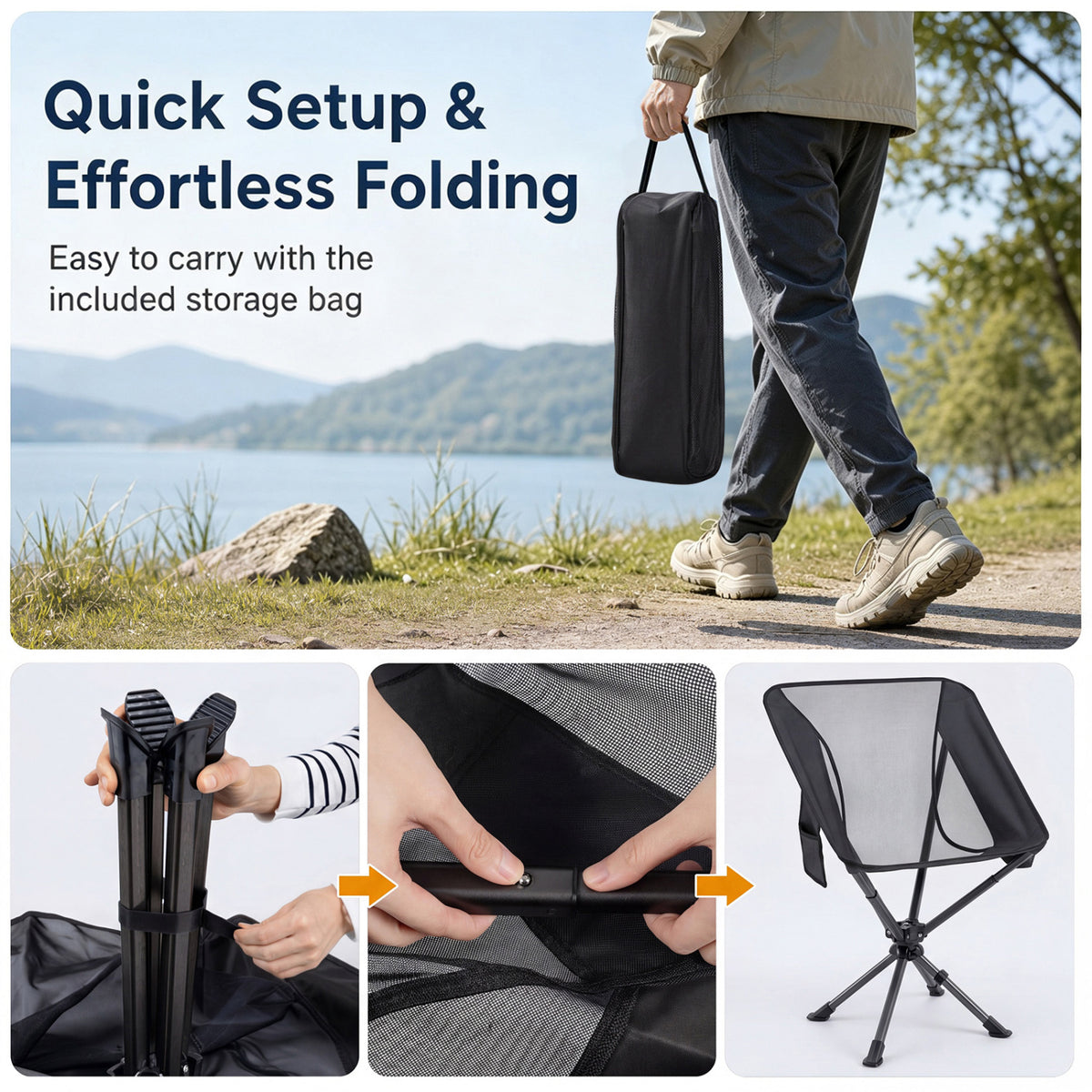 360Â° Swivel Camping Chair with Cup Holder and Side Pocket for Beach Support 300 LBS