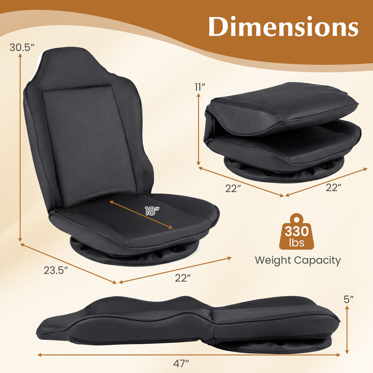 360Â° Swivel Floor Gaming Chair with 5-Level Adjustable Backrest