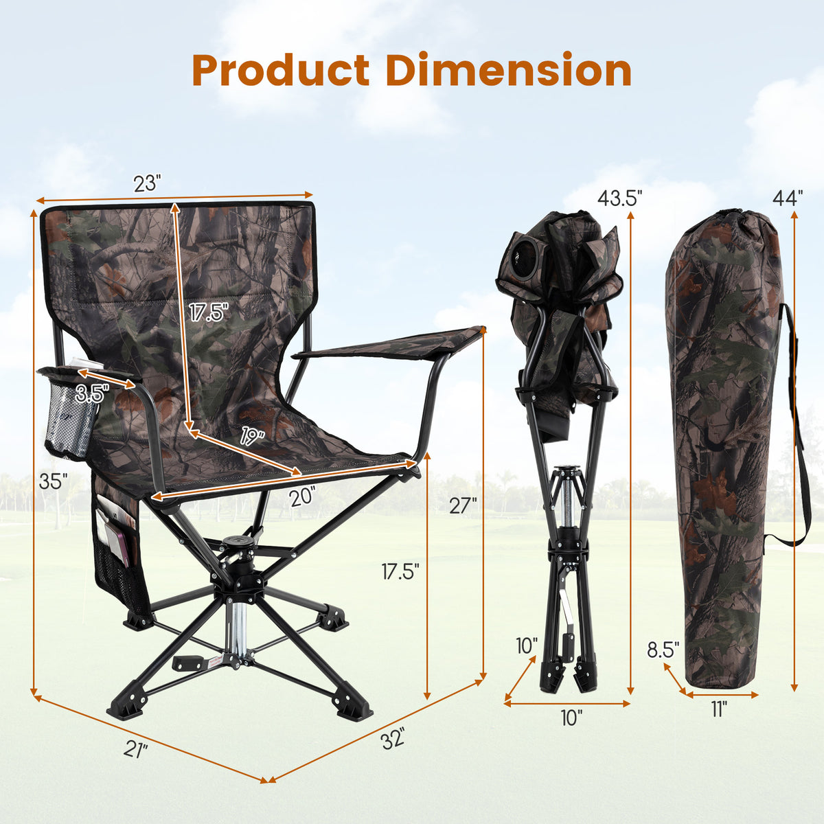 360Â° Swivel Hunting Chair Portable Foldable Hunting Chair Set of 2-Camo
