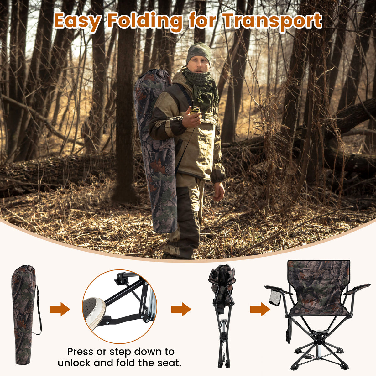 360Â° Swivel Hunting Chair Portable Foldable Hunting Chair Set of 2-Camo