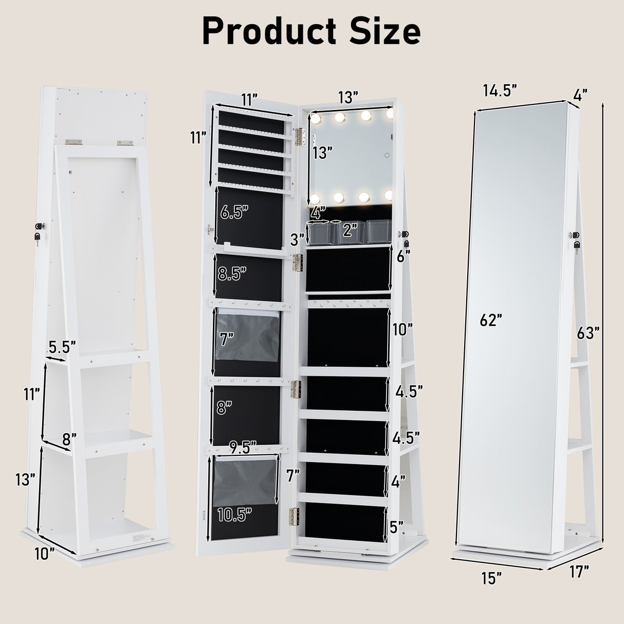 360° Swivel Jewelry Cabinet with Full Length Mirror
