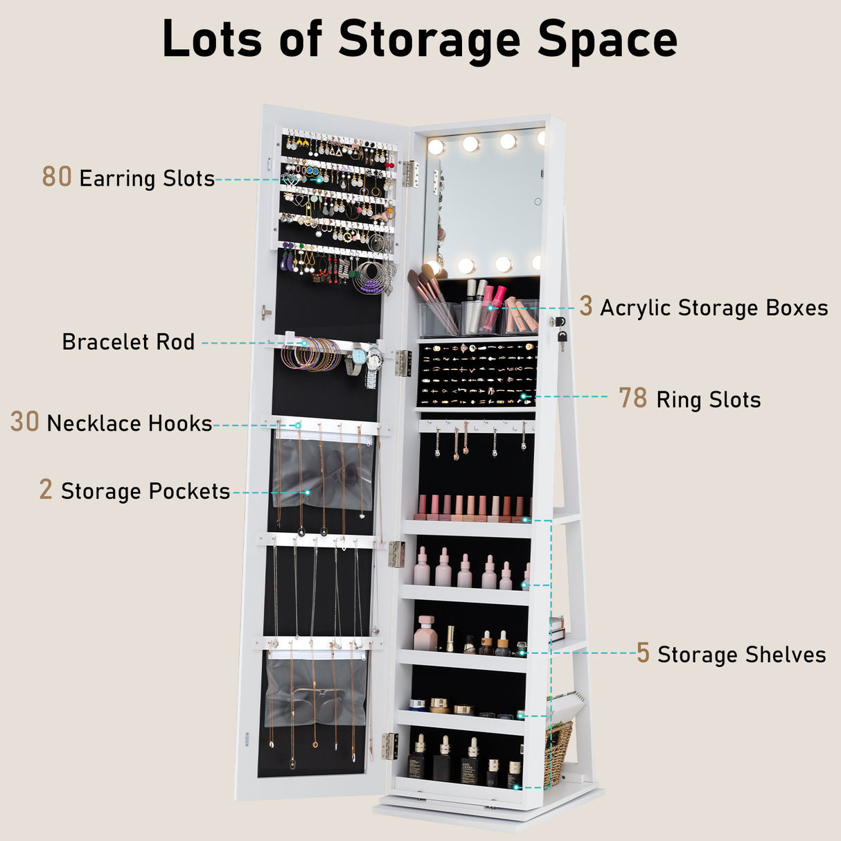 360° Swivel Jewelry Cabinet with Full Length Mirror