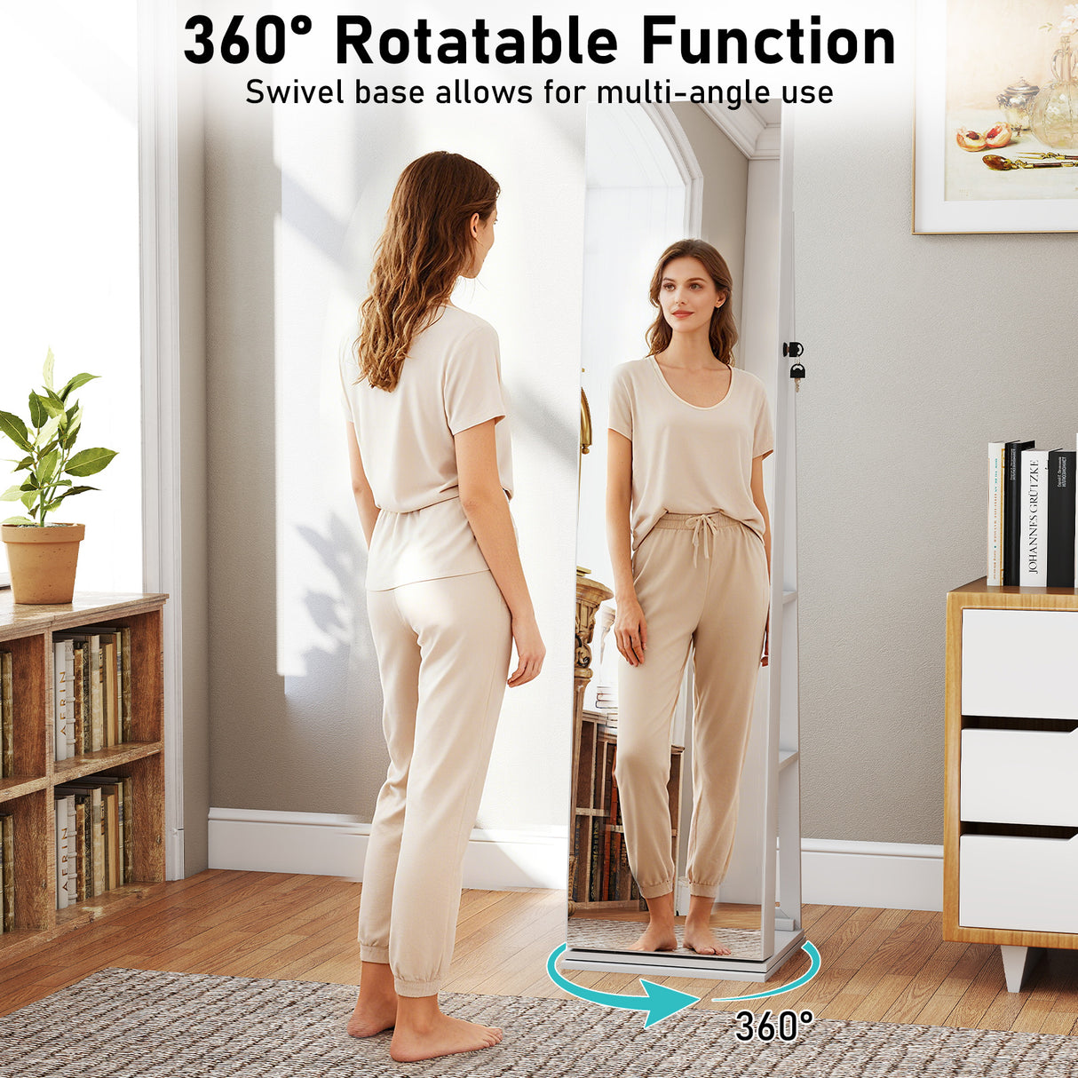 360° Swivel Jewelry Cabinet with Full Length Mirror