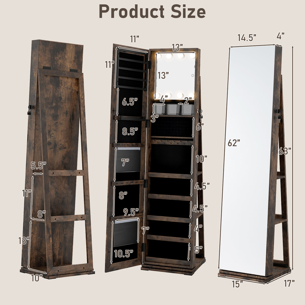 360° Swivel Jewelry Cabinet with Full Length Mirror