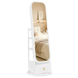360Â° Swivel Jewelry Cabinet with Full-Length Mirror and Dual Hooks-White
