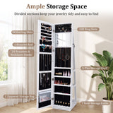 360Â° Swivel Jewelry Cabinet with Full-Length Mirror for Bedroom-White