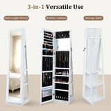 360Â° Swivel Jewelry Cabinet with Full-Length Mirror for Bedroom-White