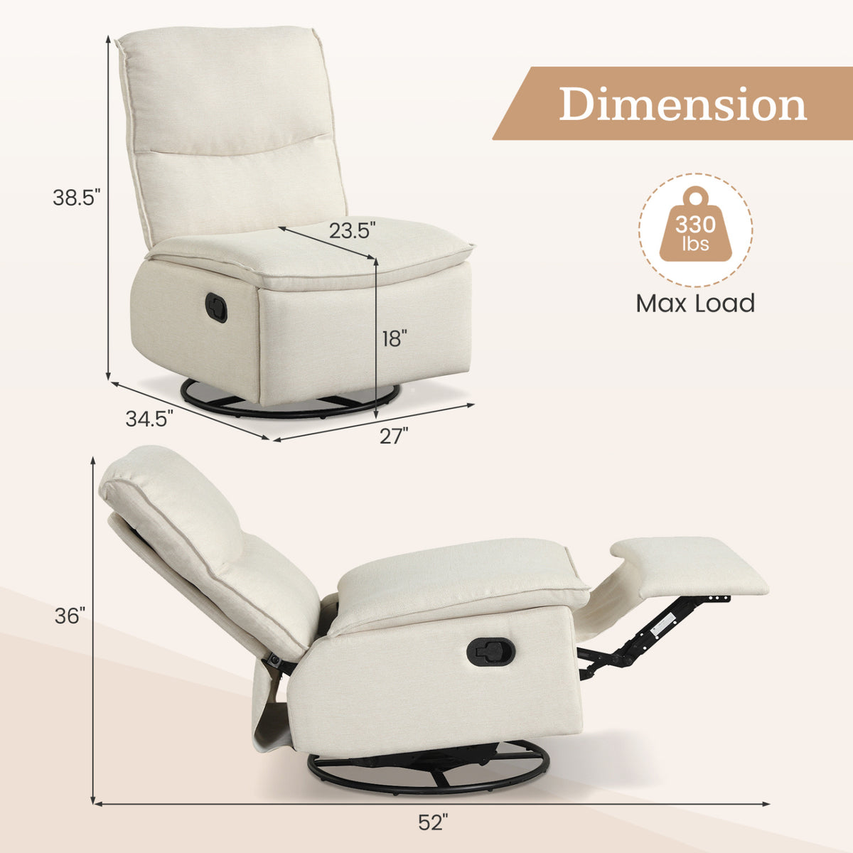 360Â° Swivel Rocking Chair with Cushioned Back for Living Room