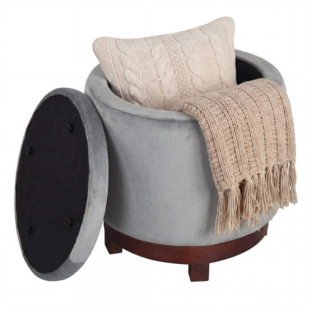 360Â° Swivel Velvet Foot Rest with Hidden Storage for Living Room
