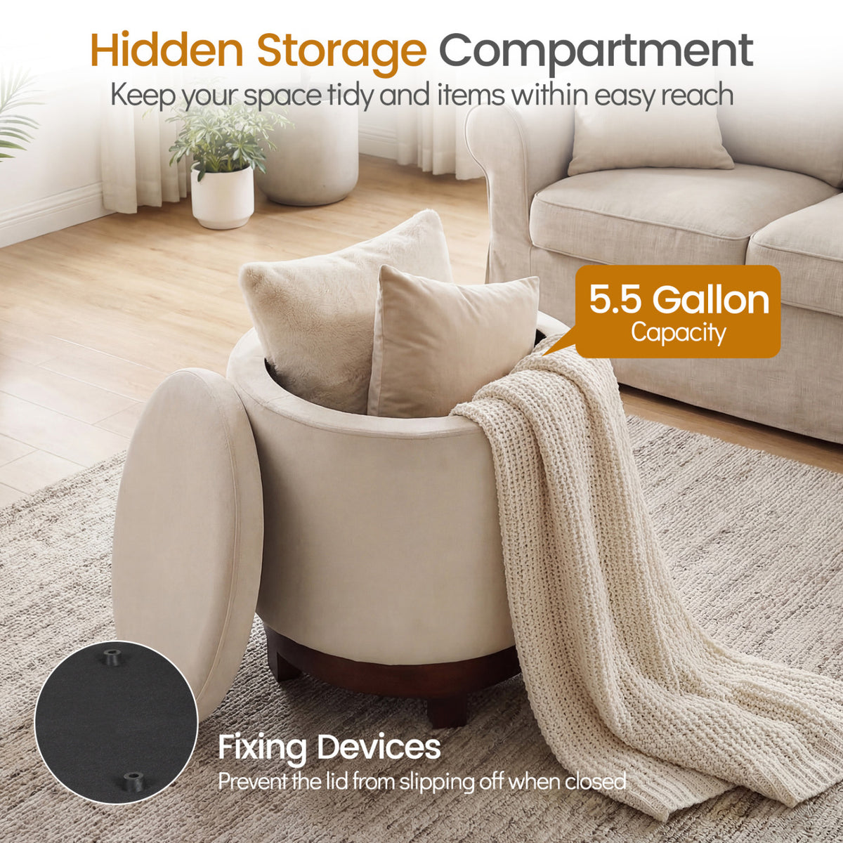 360Â° Swivel Velvet Foot Rest with Hidden Storage for Living Room