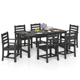 7 Pieces Outdoor Dining Table Set for 6 People 67" HDPE Patio Rectangle Table and 6 Armchairs-Black