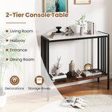 36 Inch Console Table 2-Tier Industrial Foyer Table with Sintered Stone Tabletop